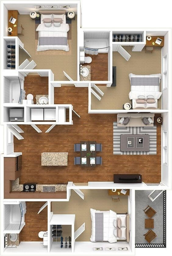 Desain Rumah 9x6 3 kamar 2D