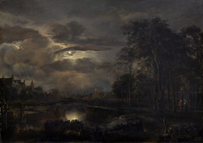 Aert van der Neer - Moonlit Landscape with Bridge c.1648