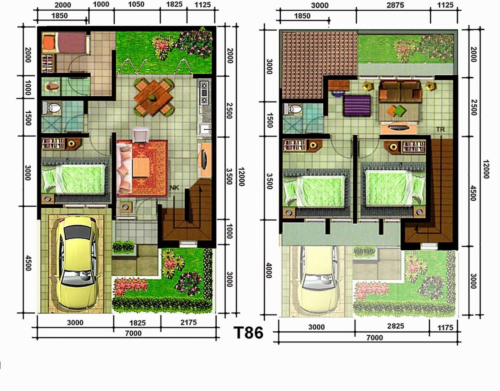 Desain Denah Rumah Type 60 2 Lantai dengan 1 Kamar