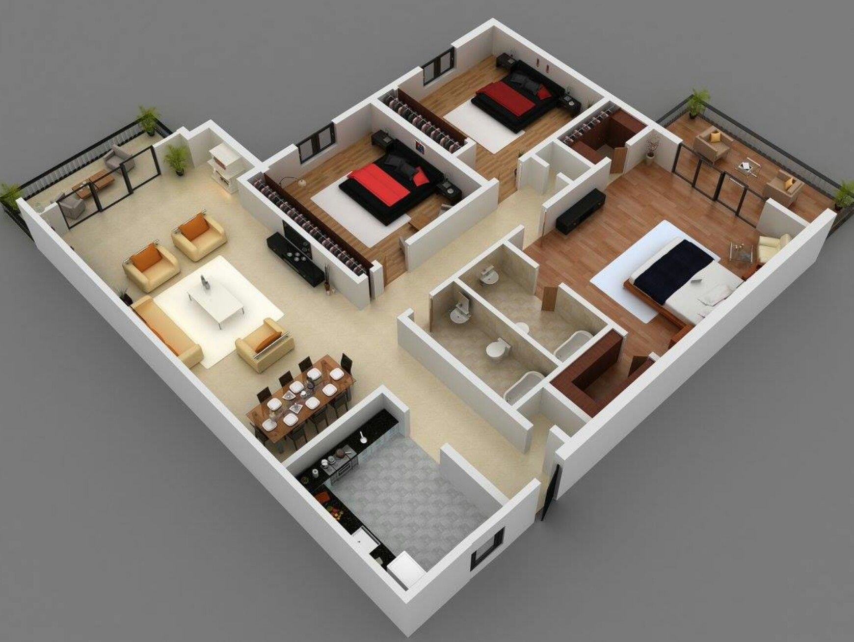 Desain Denah Rumah Type 60 Model Apartemen