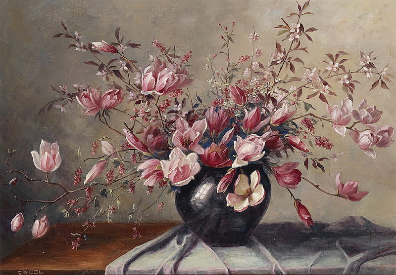 Lukisan Bunga Pink Magnolias