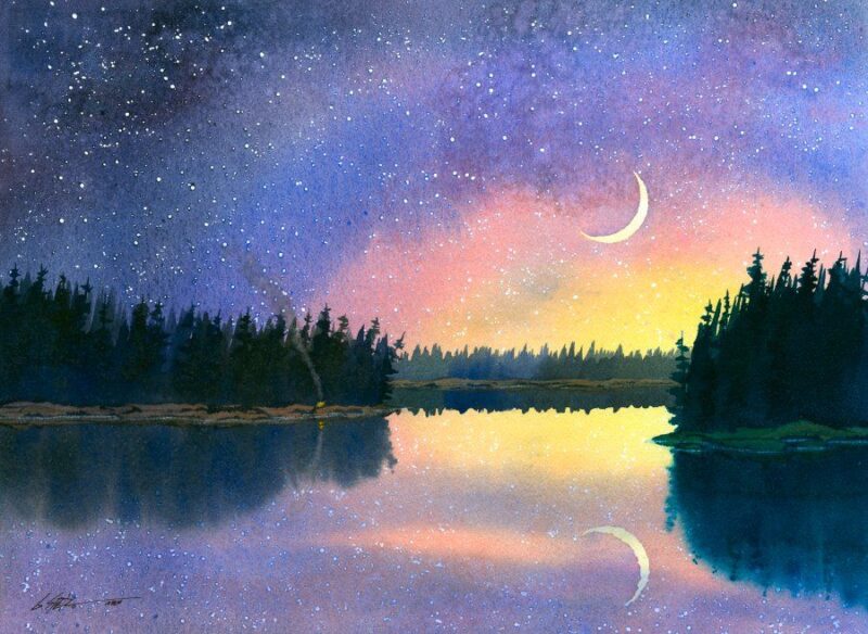 Lukisan Cat Air Pemandangan Malam Karya GARY SPETZ