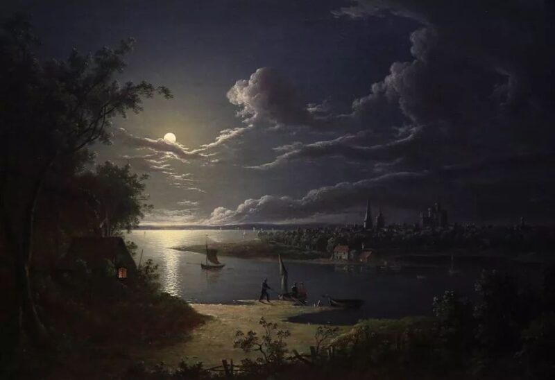 Lukisan Pemandangan Bulan di Malam Hari by Sebastian Pether Dark (1819)