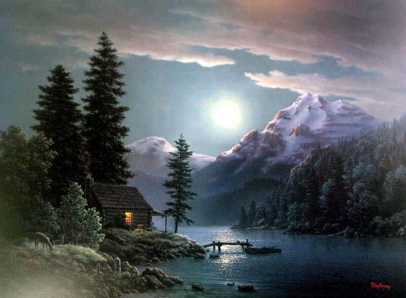 Lukisan Pemandangan Malam Moonlight Night