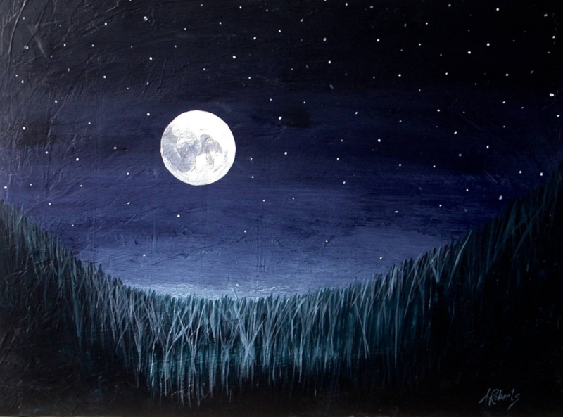 Lukisan Pemandangan Malam Night Sky Moon Art