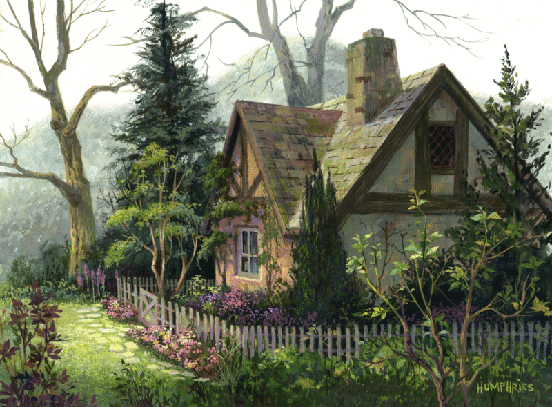 Lukisan Pemandangan Rumah Hidden Cottage