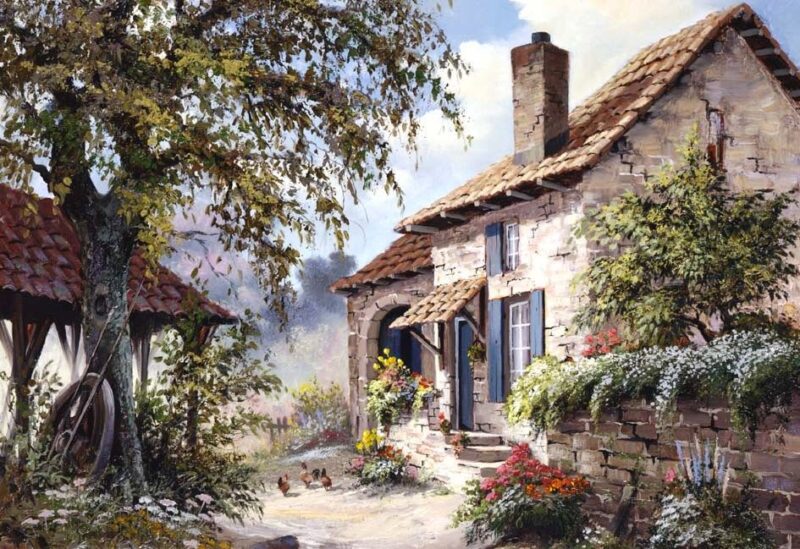 Lukisan Pemandangan Rumah Reint Withaar Cottage art