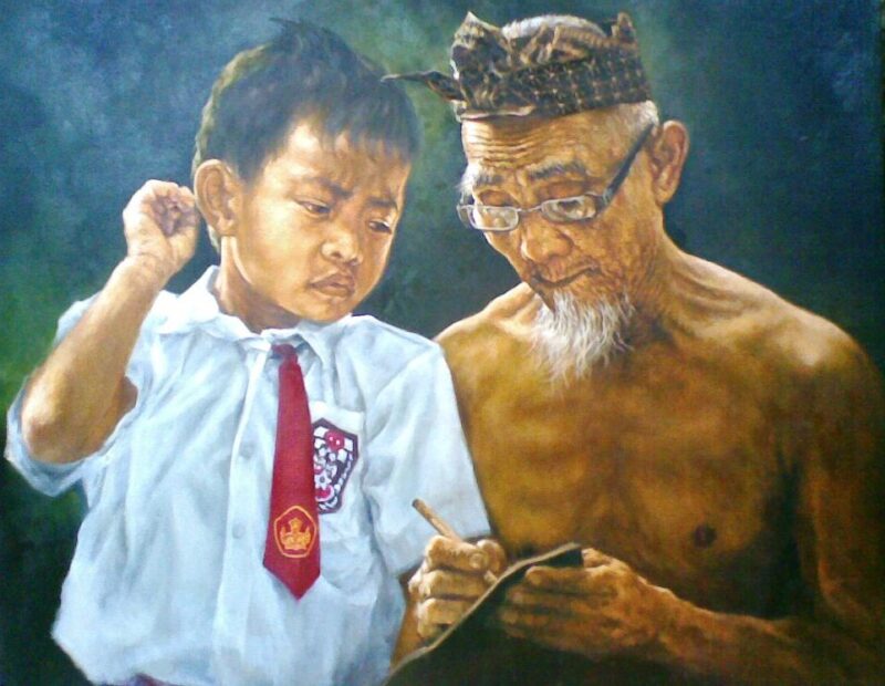 Lukisan Realisme Membaca Bersama Kakek