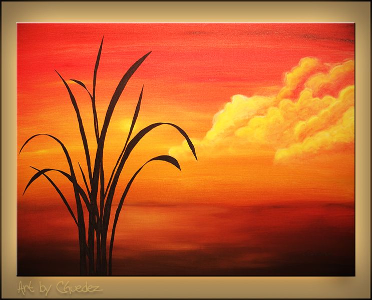 Lukisan Sunset Palm Landscape Simple