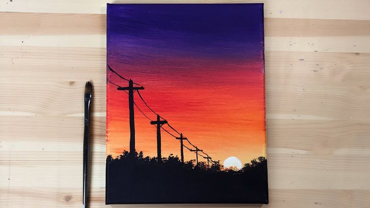 Lukisan Sunset Power Lines Simple