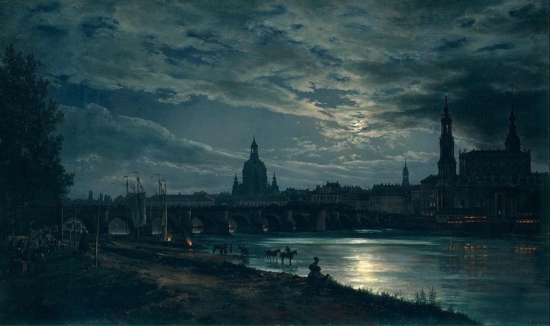 View of Dresden by Moonlight (1839) Karya Johan Dahl